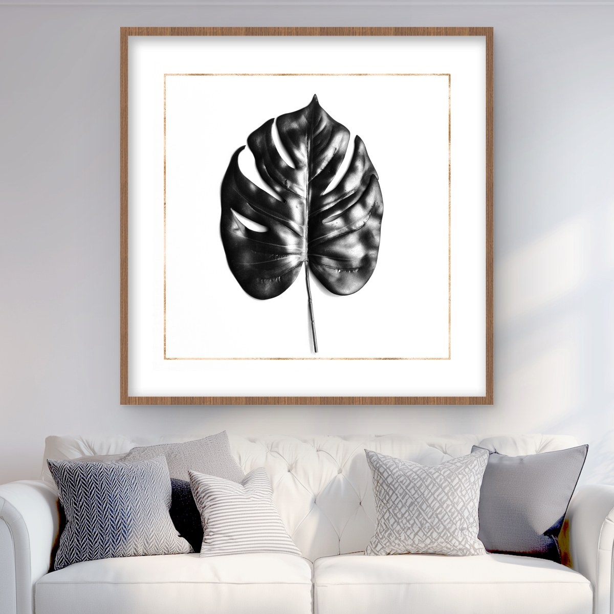 C1FM3636NKWY9A 36 x 36 in. Split Leaf Philodendron with Gold Lines - Framed Print Decor