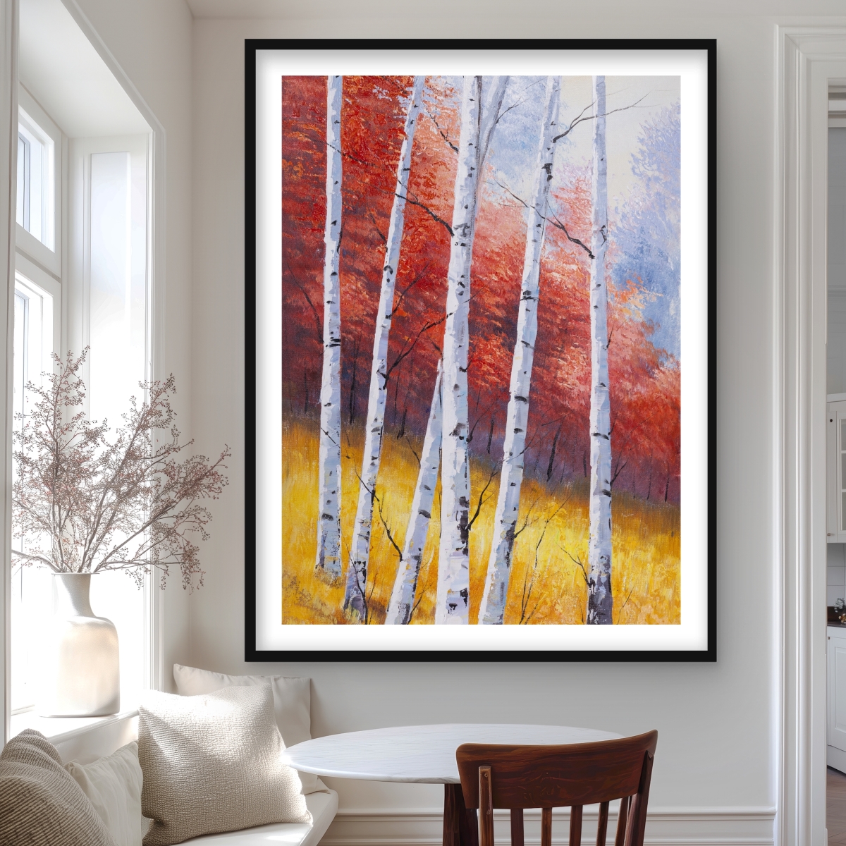 C1FM3648AZ8EWF 36 x 48 in. Fall Landscape with Birches - Modern Seasons Framed Print