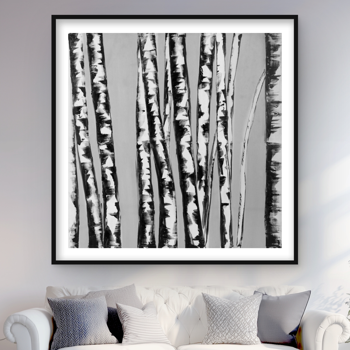 C1FM4848H9PBFR 48 x 48 in. Birches Intersecting - Framed Matted Print for Home Decor
