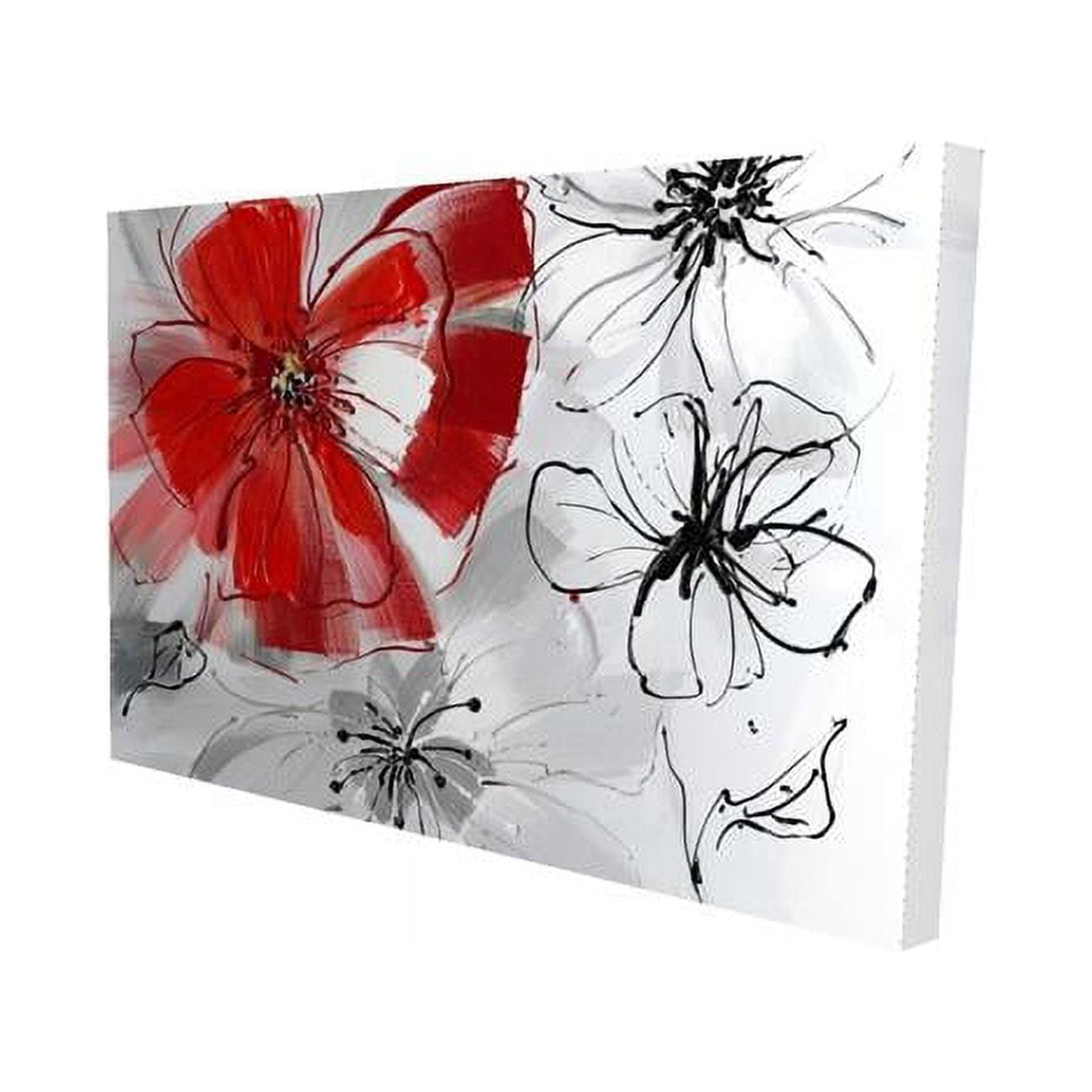 20 x 30 in. Red & Grey Flowers-Print on Canvas