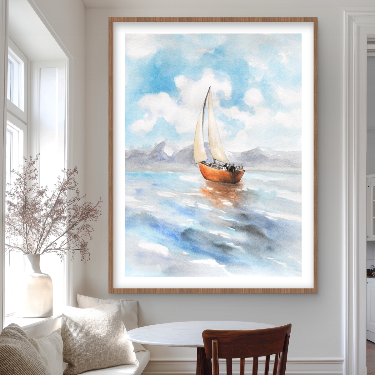 C1FM3648D3IS97 36 x 48 in. Sailboat Landscape - Office Blue Framed Matted Print Decor