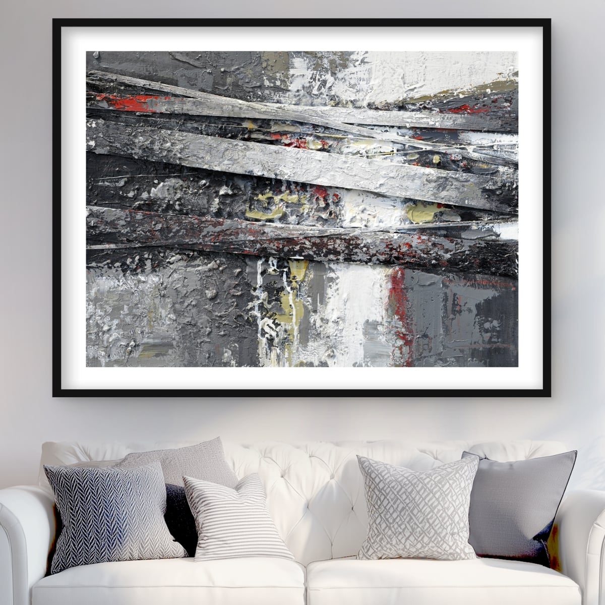 C1FM36485O52CB 36 x 48 in. Industrial & Texturized Abstract Stripes Gray Framed Print