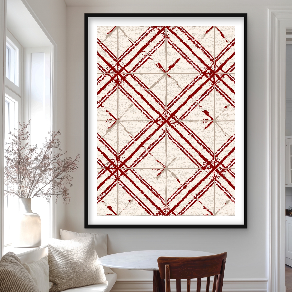 C1FM3648GSC0D8 36 x 48 in. Red Lines Pattern - Blue Framed Matted Print for Home Decor