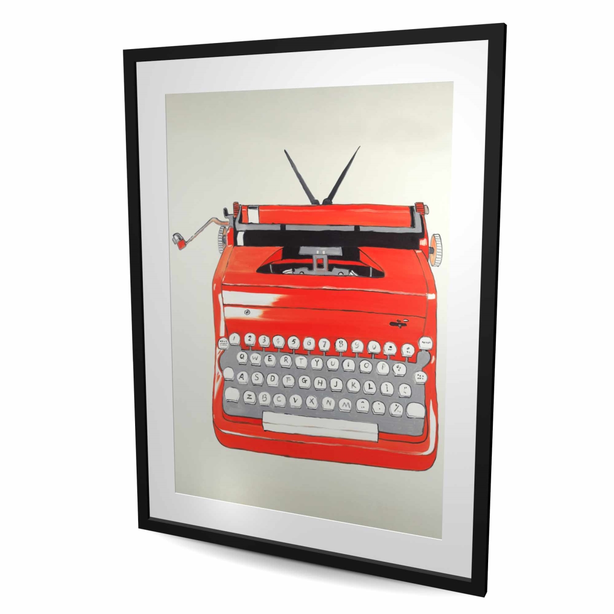 C1FM3648GVDG1M 36 x 48 in. Red Typewriter Machine - Framed Matted Print for Home Decor