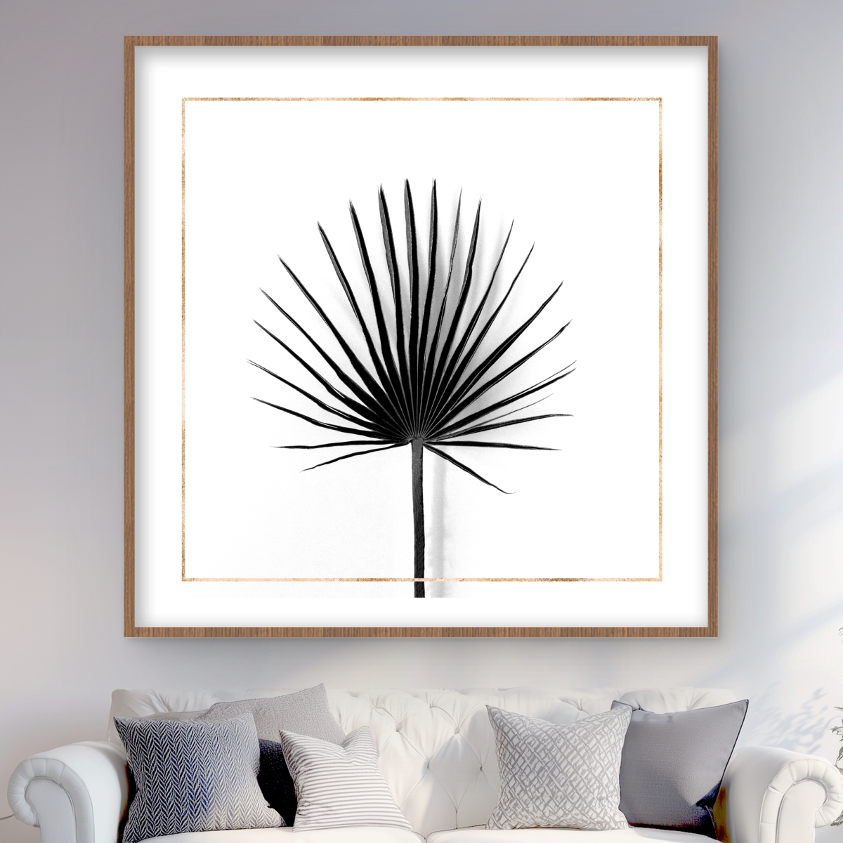 C1FM48484WZNPG 48 x 48 in. Cabbage Palm Leaf with Gold Lines - Exotic Framed Print