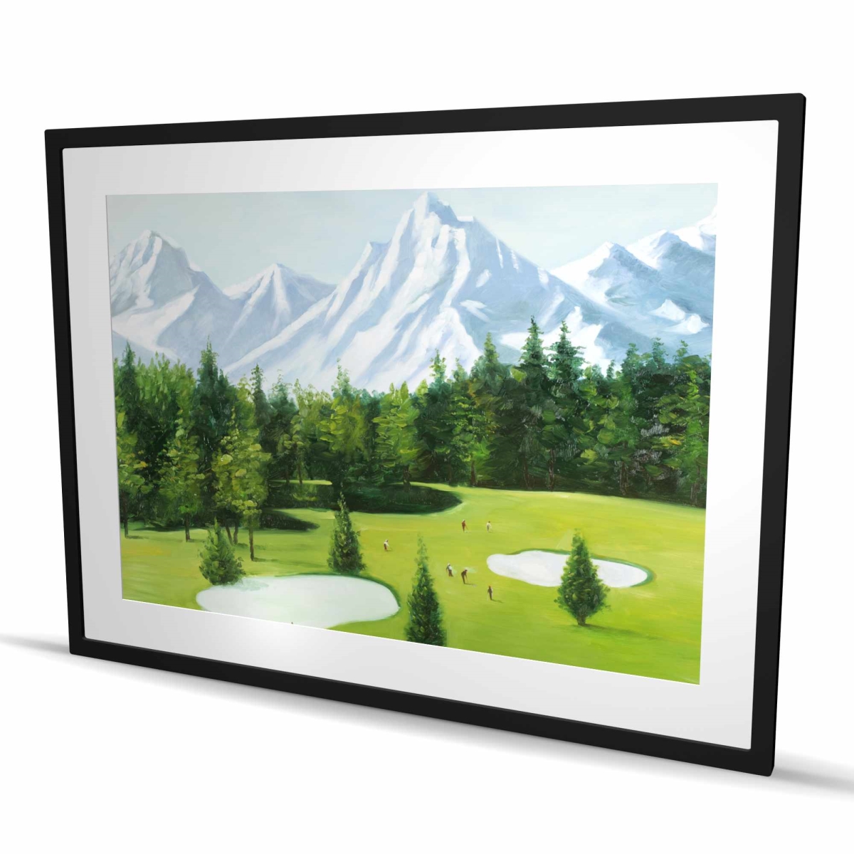 C1FM3648V7MV8T 36 x 48 in. Golf Course with Mountains View - Framed Matted Print Decor
