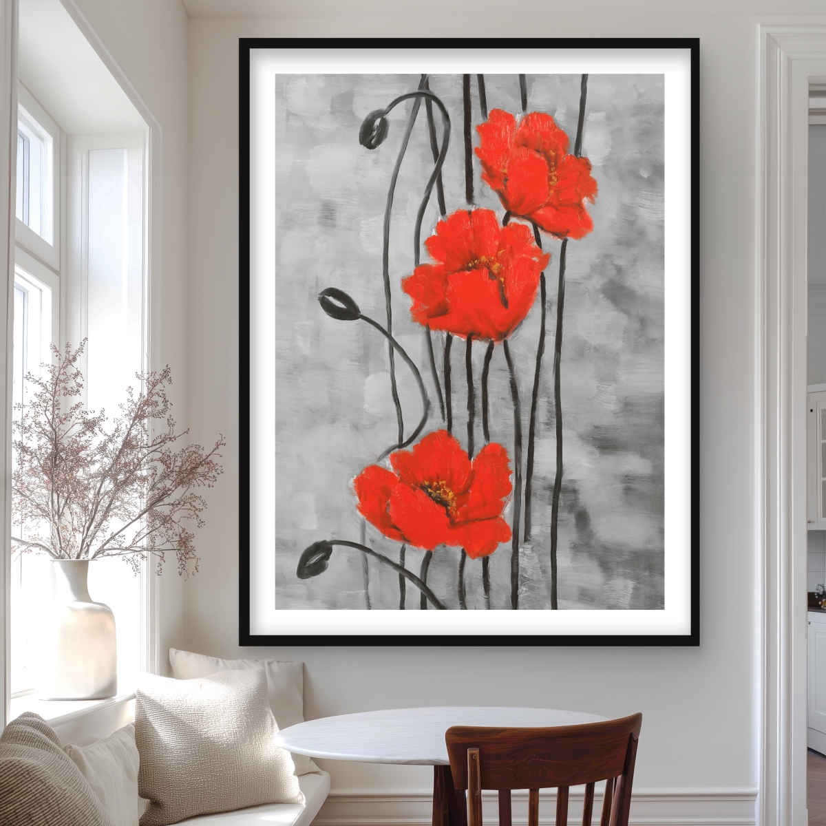 C1FM3648GLVBJI 36 x 48 in. Long Stem Flowers - Red Framed Matted Print for Home Decor