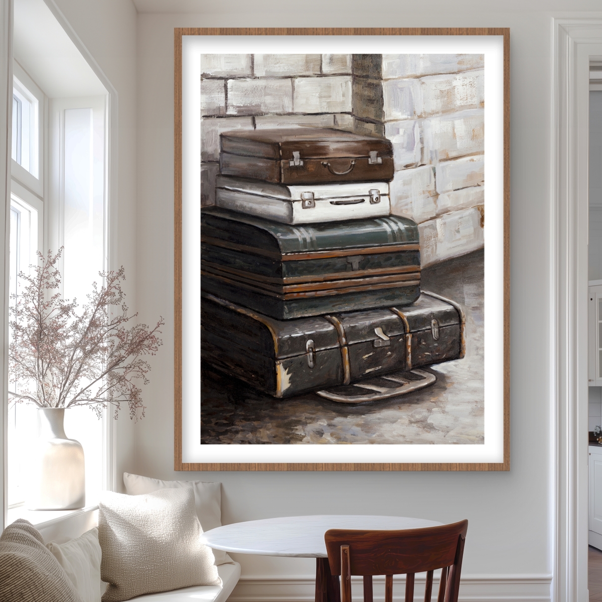 C1FM3648YPIXAT 36 x 48 in. Four Old Traveling Suitcases - Framed Still Life Print