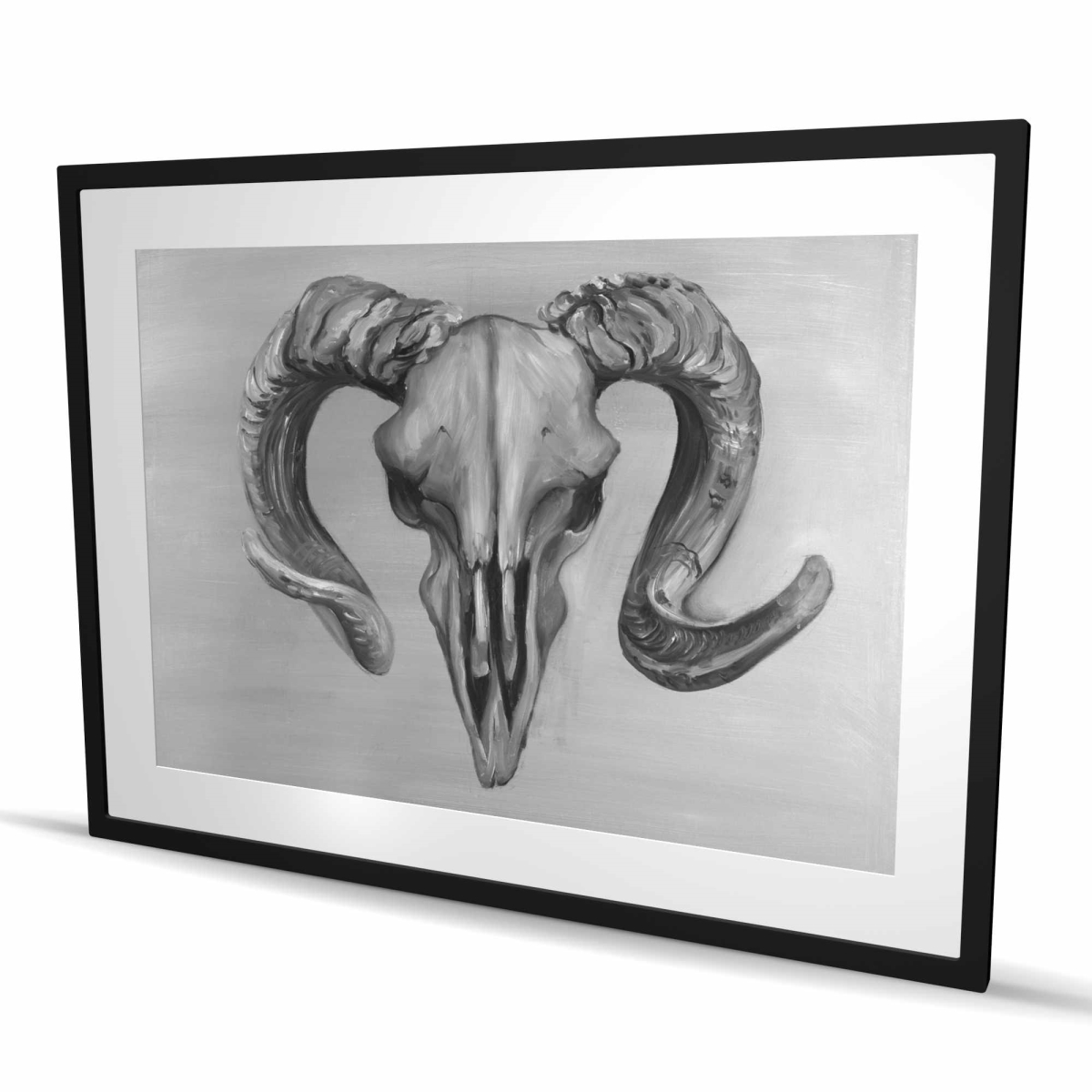 C1FM36483N314E 36 x 48 in. Grayscale Aries Skull - Framed Matted Print for Home Decor