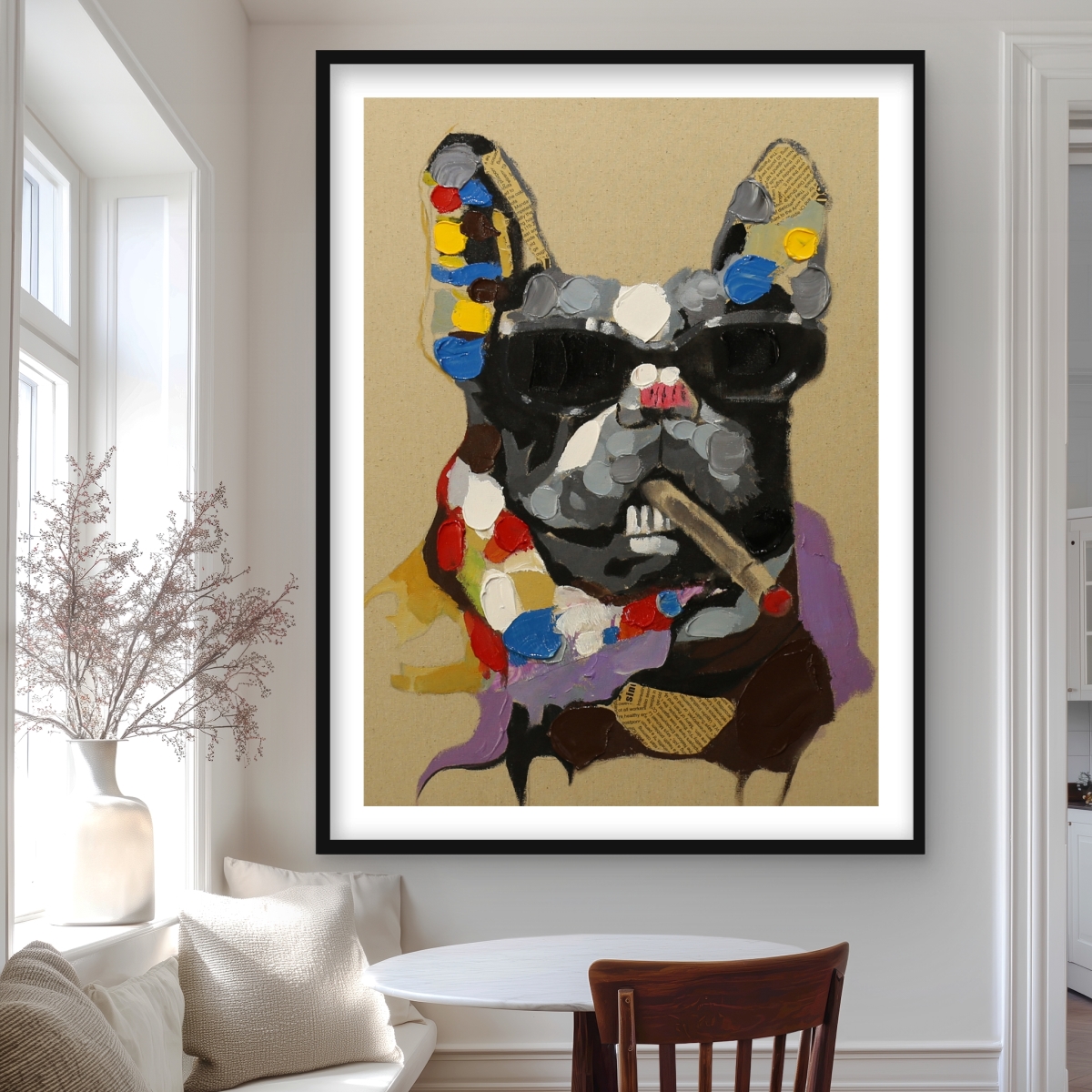 C1FM3648WJSW7G 36 x 48 in. Abstract Smoking Dog - Man Cave Framed Matted Print Decor