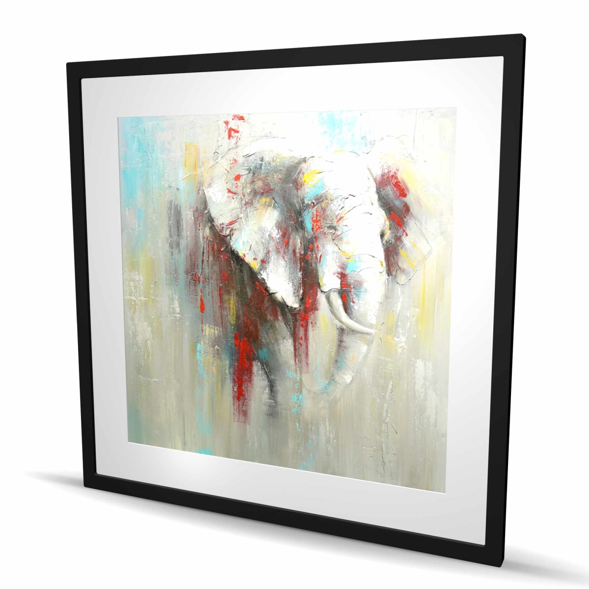 C1FM3636SAROV5 36 x 36 in. Abstract Elephant with Paint Splash - Framed Matted Print