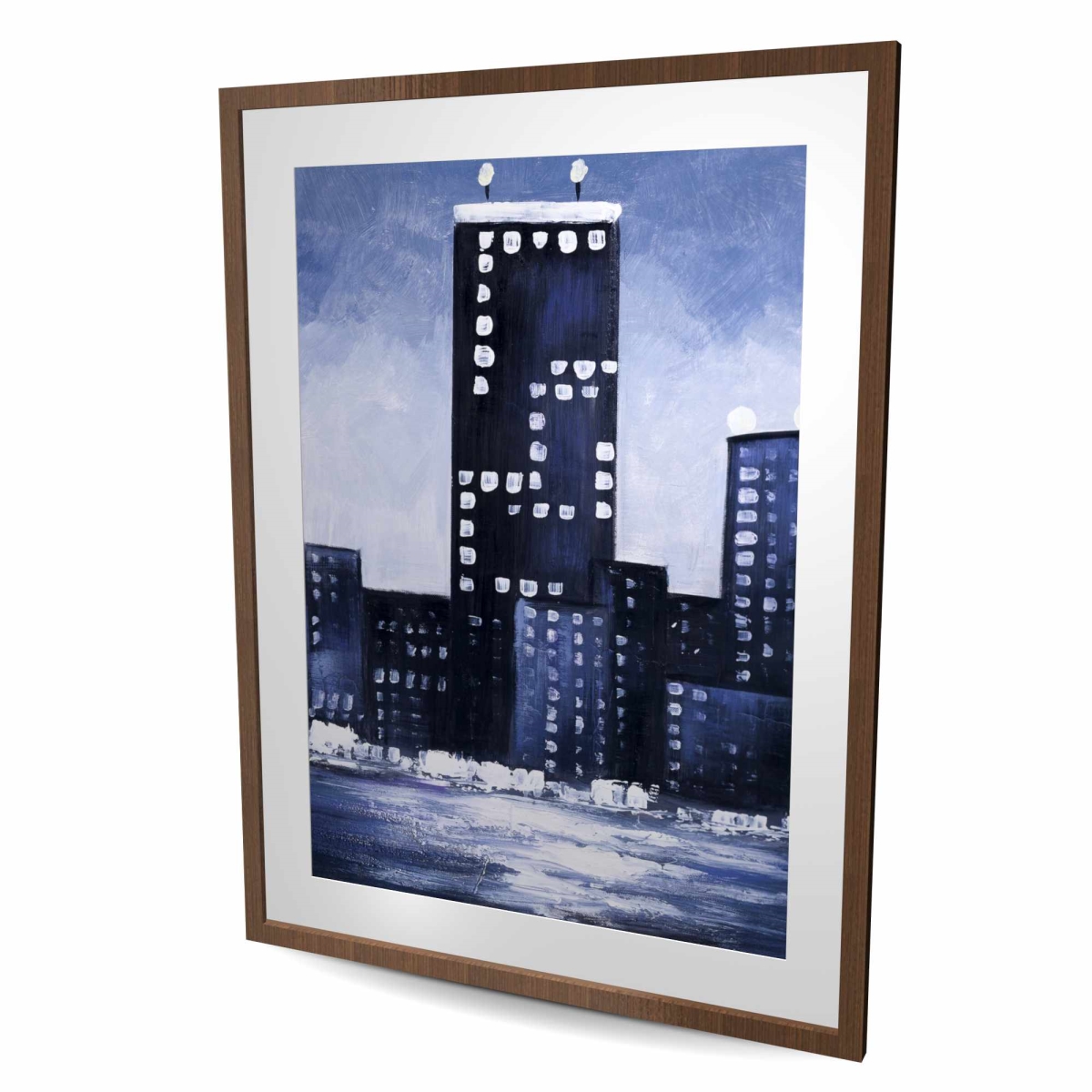 C1FM36487XPX8J 36 x 48 in. Dark Blue Cityscape - Framed Matted Print for Home Decor
