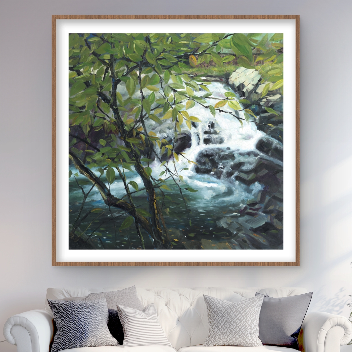 C1FM48485U7E3J 48 x 48 in. Peaceful Fall - Green Bathroom Framed Matted Print for Decor