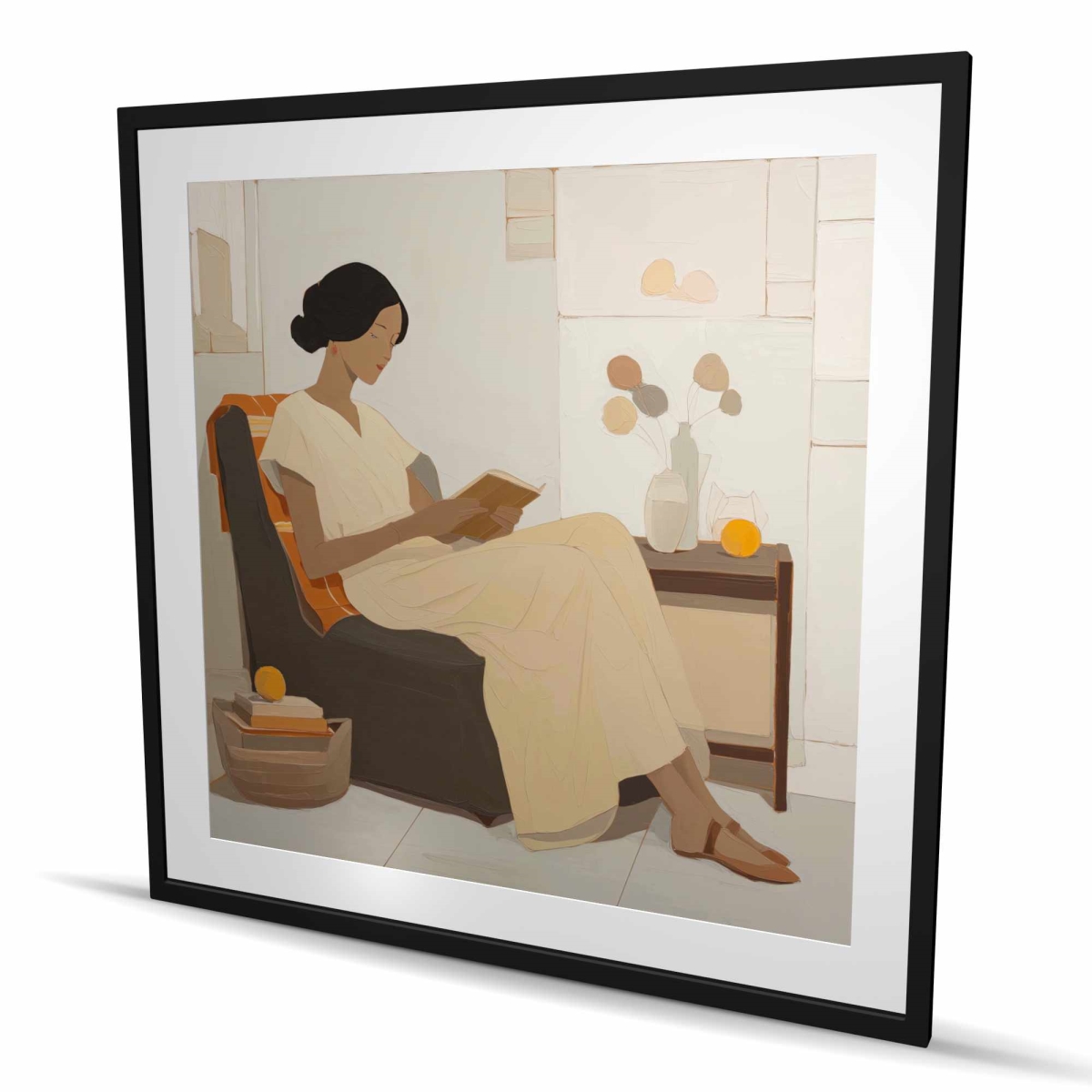 C1FM484833D20J 48 x 48 in. Enjoyment Beige Figurative Framed Matted Print - Home Decor