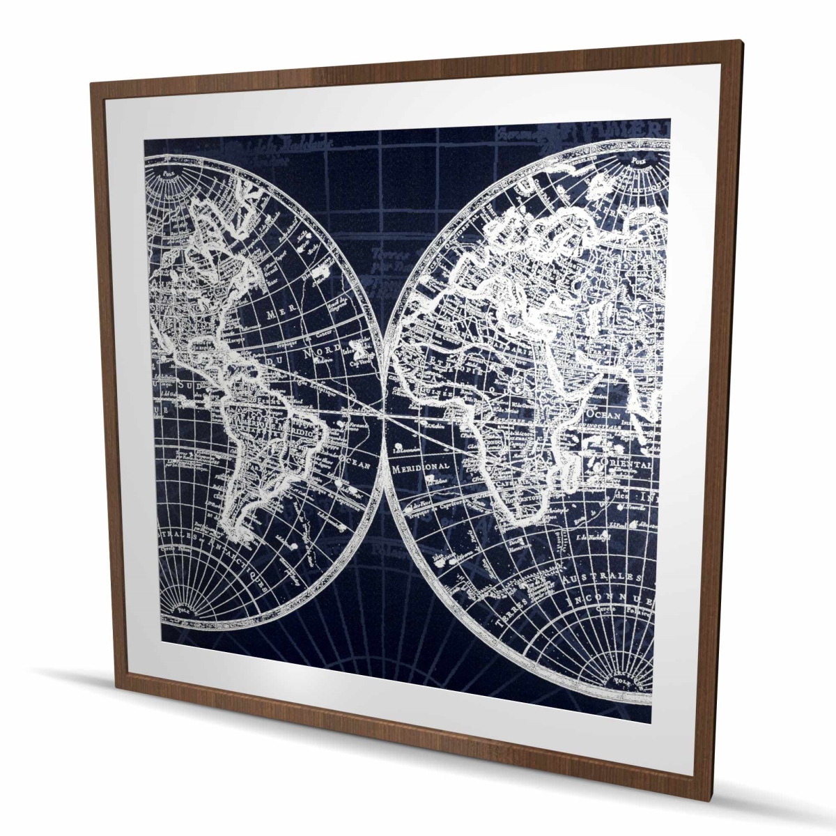 C1FM48481WCTR3 48 x 48 in. World Map Blue Print - Satellite View Travel Decor Print