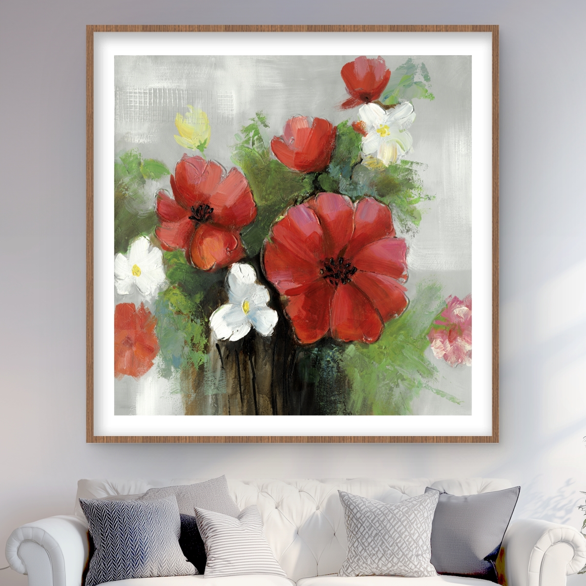 C1FM4848TB9OS8 48 x 48 in. Abstract Wild Flowers Bundle - Framed Matted Print for Decor