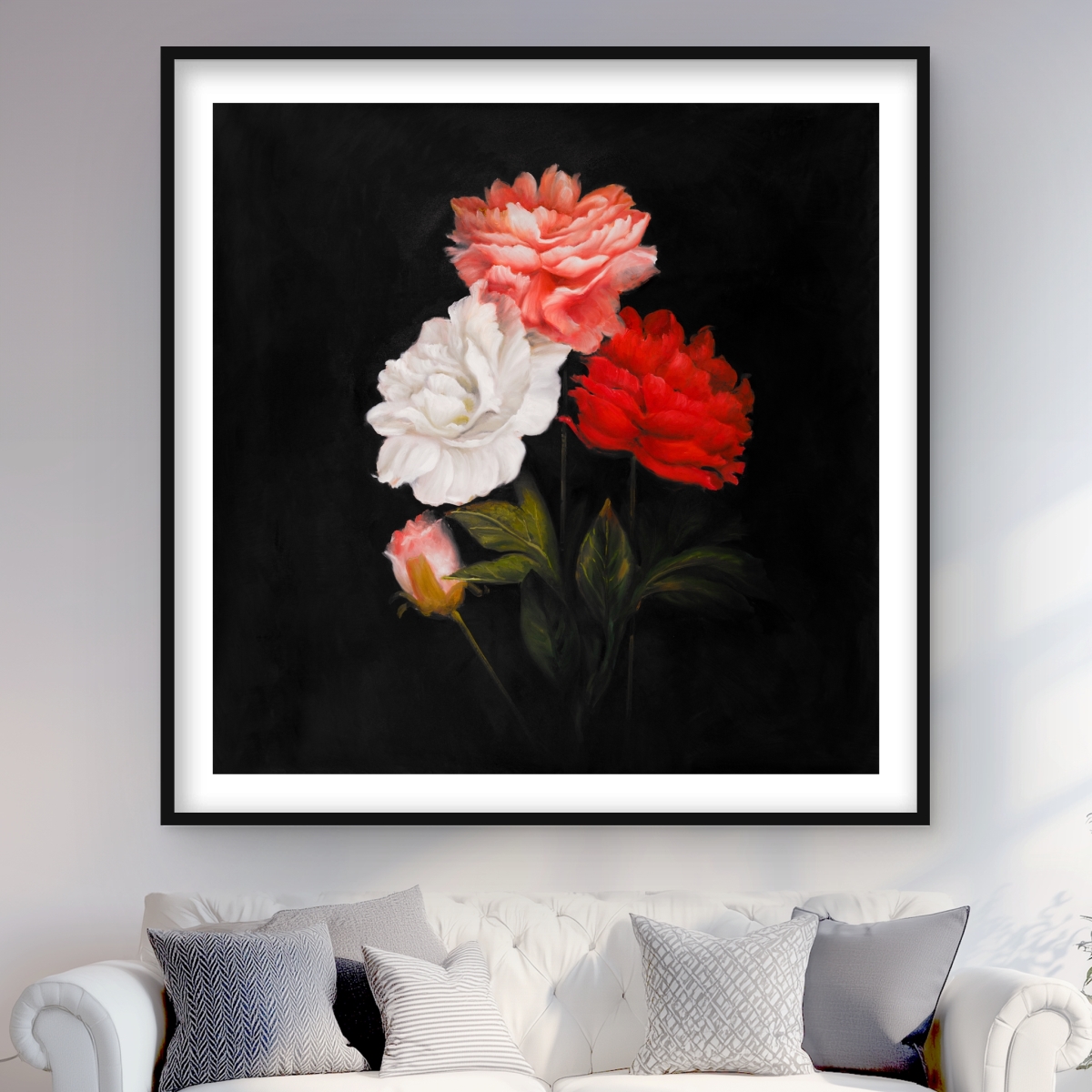 C1FM4848USQLDG 48 x 48 in. Small Bundle of Roses - Romantic Framed Print for Home Decor