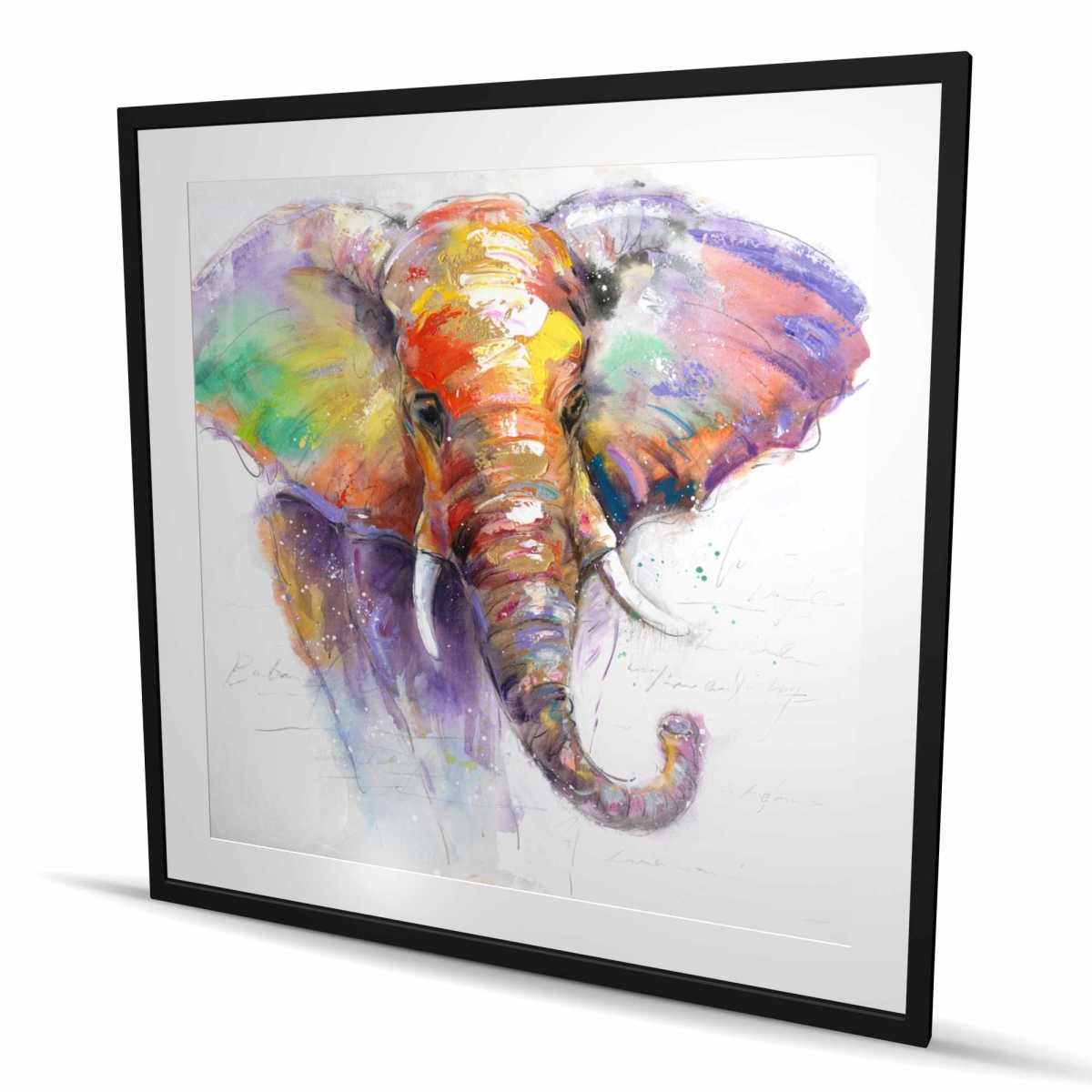 C1FM4848V1SHE1 48 x 48 in. Beautiful & Colorful Elephant - Framed Matted Print Decor