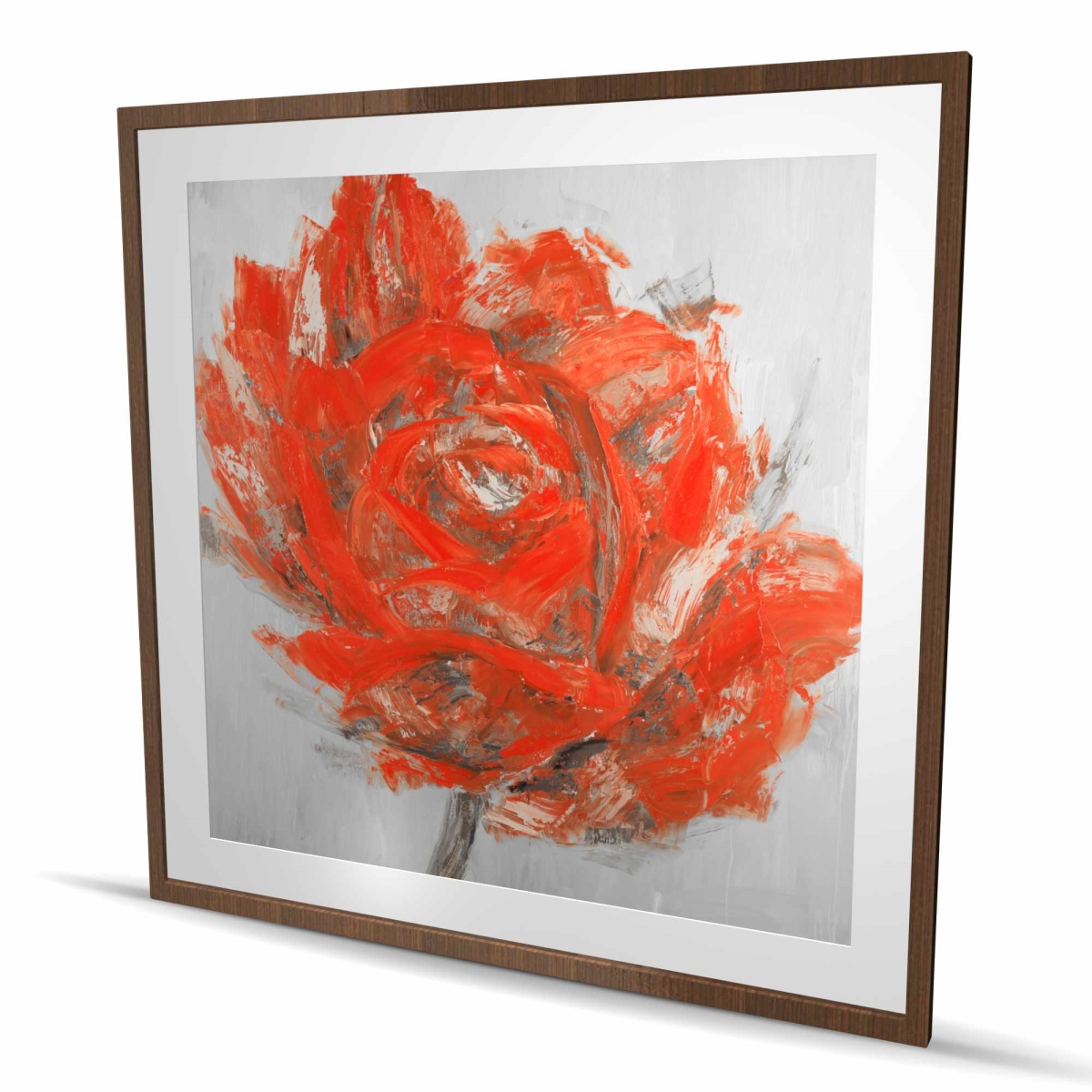 C1FM48483DAH08 48 x 48 in. Abstract Red Flower - Romantic Gray Framed Matted Print