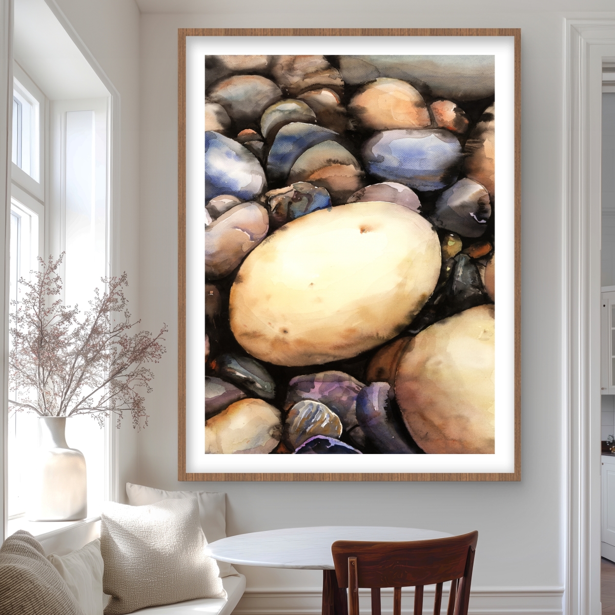 C1FM3648N04MJK 36 x 48 in. Beach Pebbles - Kitchen Minerals Framed Matted Print Decor