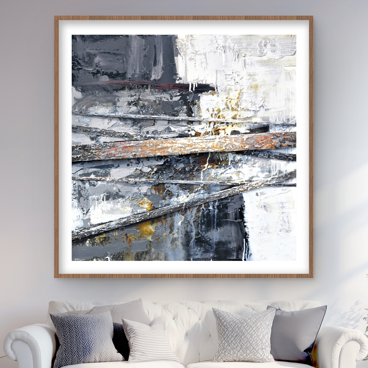 C1FM48486BMR2S 48 x 48 in. Texturized Paint Splashing Stripes - Abstract Framed Print