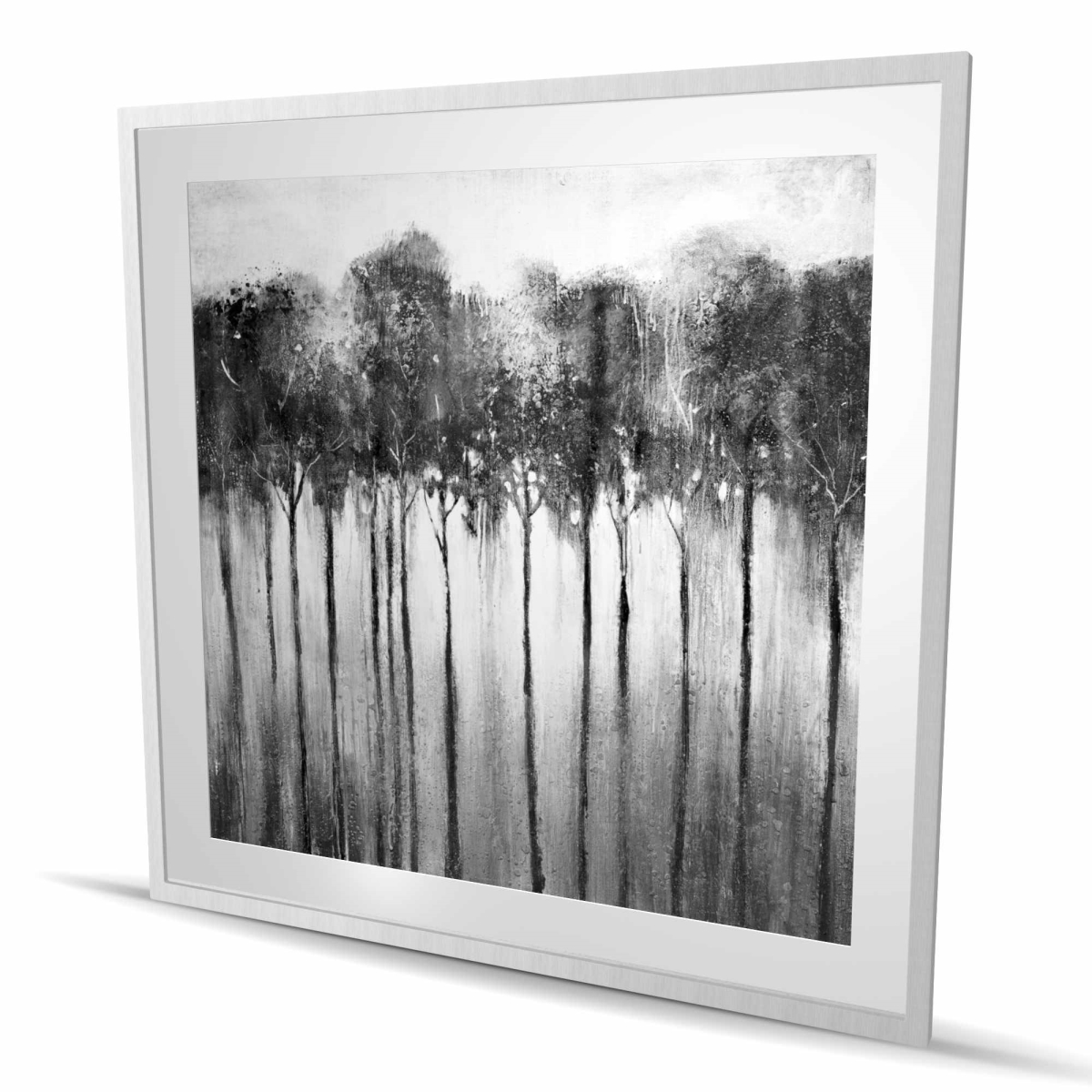C1FM48487HY1TI 48 x 48 in. Abstract Forest Black & White - Framed Matted Print Decor