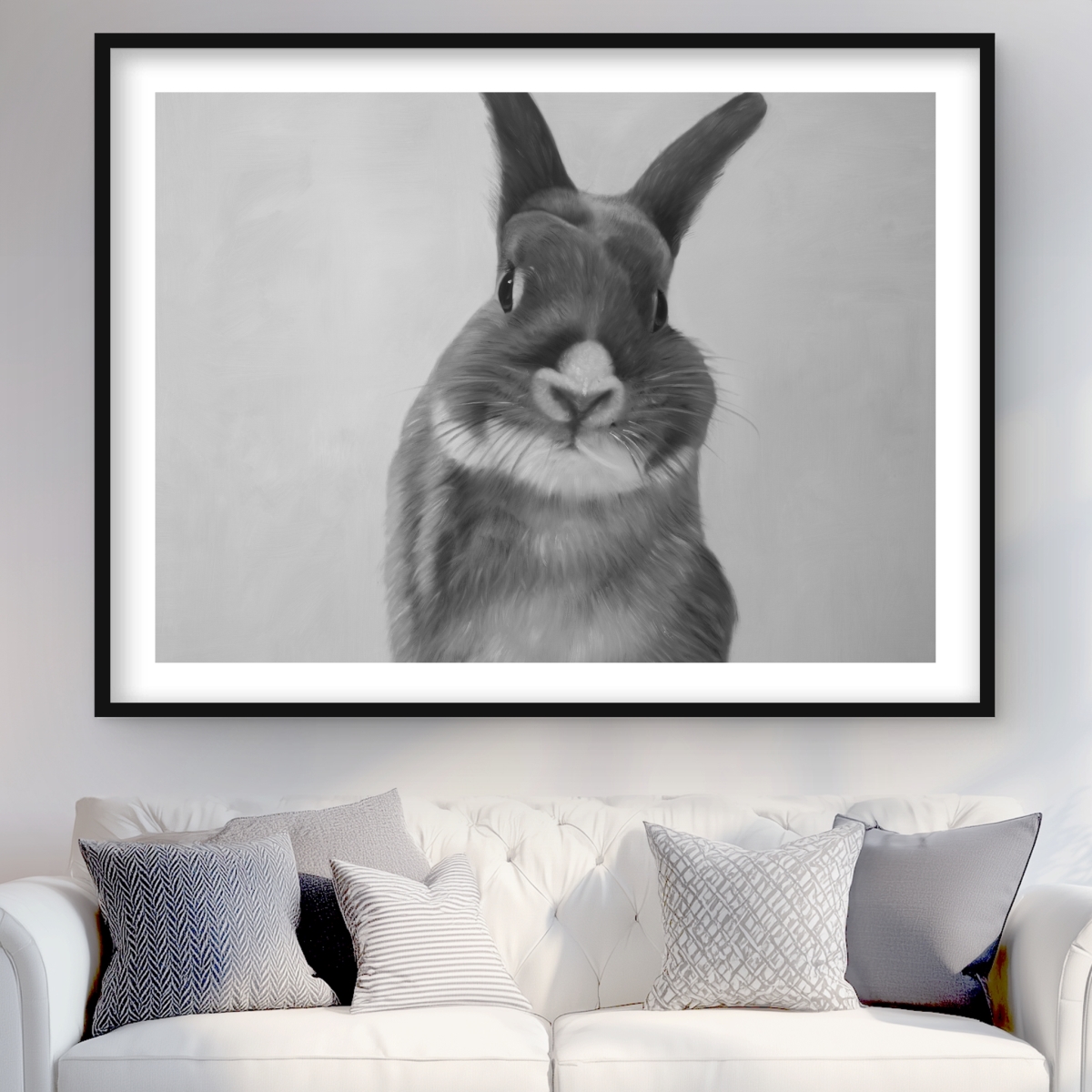C1FM3648PCZMZB 36 x 48 in. Funny Gray Rabbit - Hyperrealist Framed Matted Print Decor
