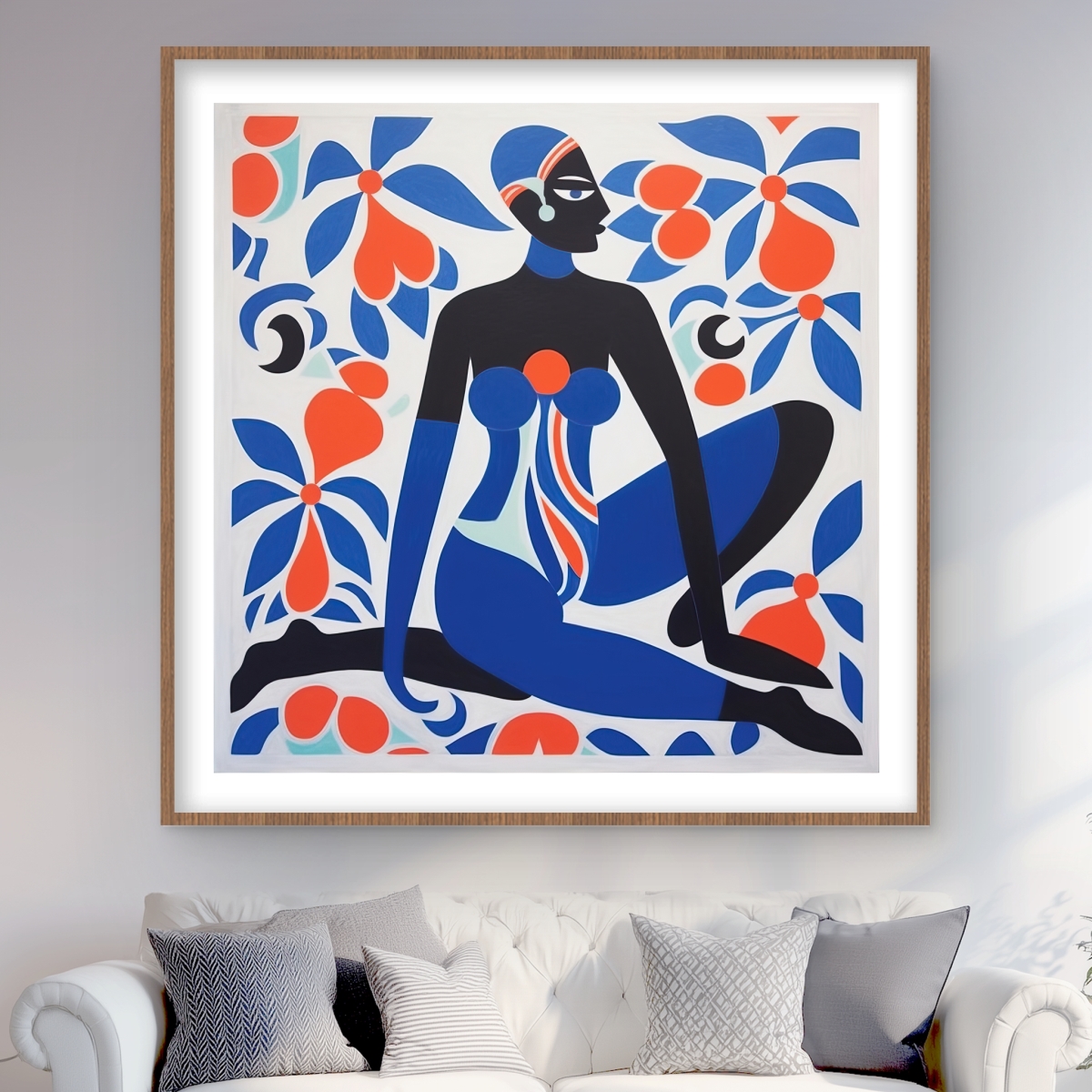 C1FM4848CH7UP8 48 x 48 in. Beautiful Posture - Blue Abstract Framed Matted Print Decor
