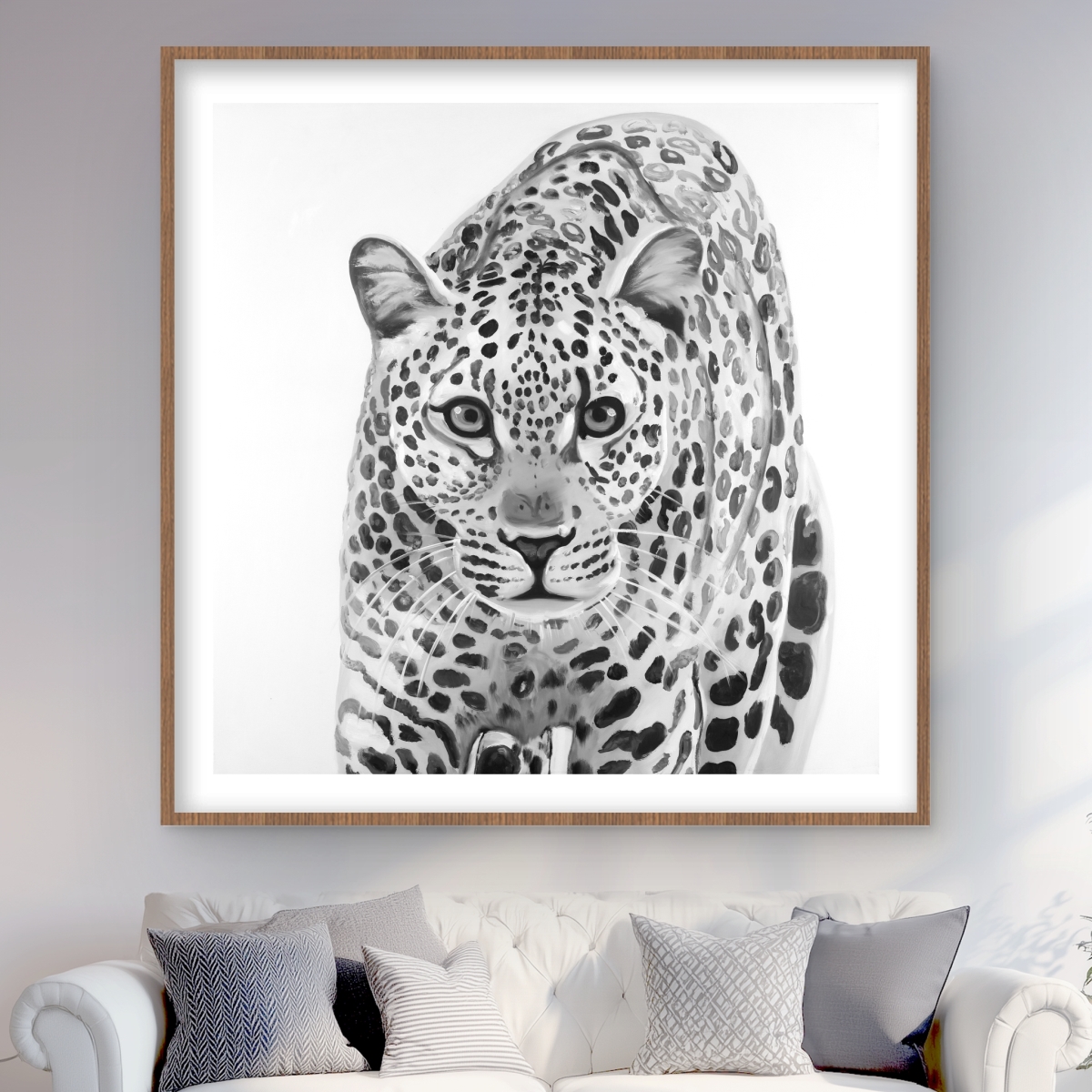 C1FM4848AX9701 48 x 48 in. Leopard Ready to Attack - Black Framed Matted Print Decor
