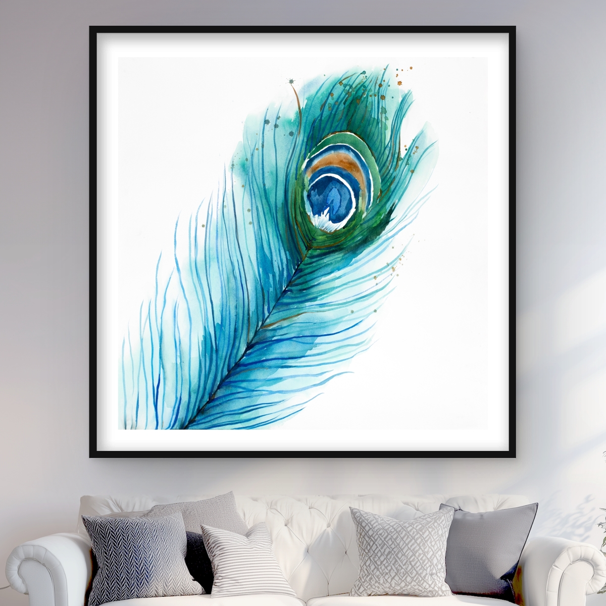 C1FM4848BODRZ6 48 x 48 in. Long Peacock Feather - Framed Matted Print for Home Decor