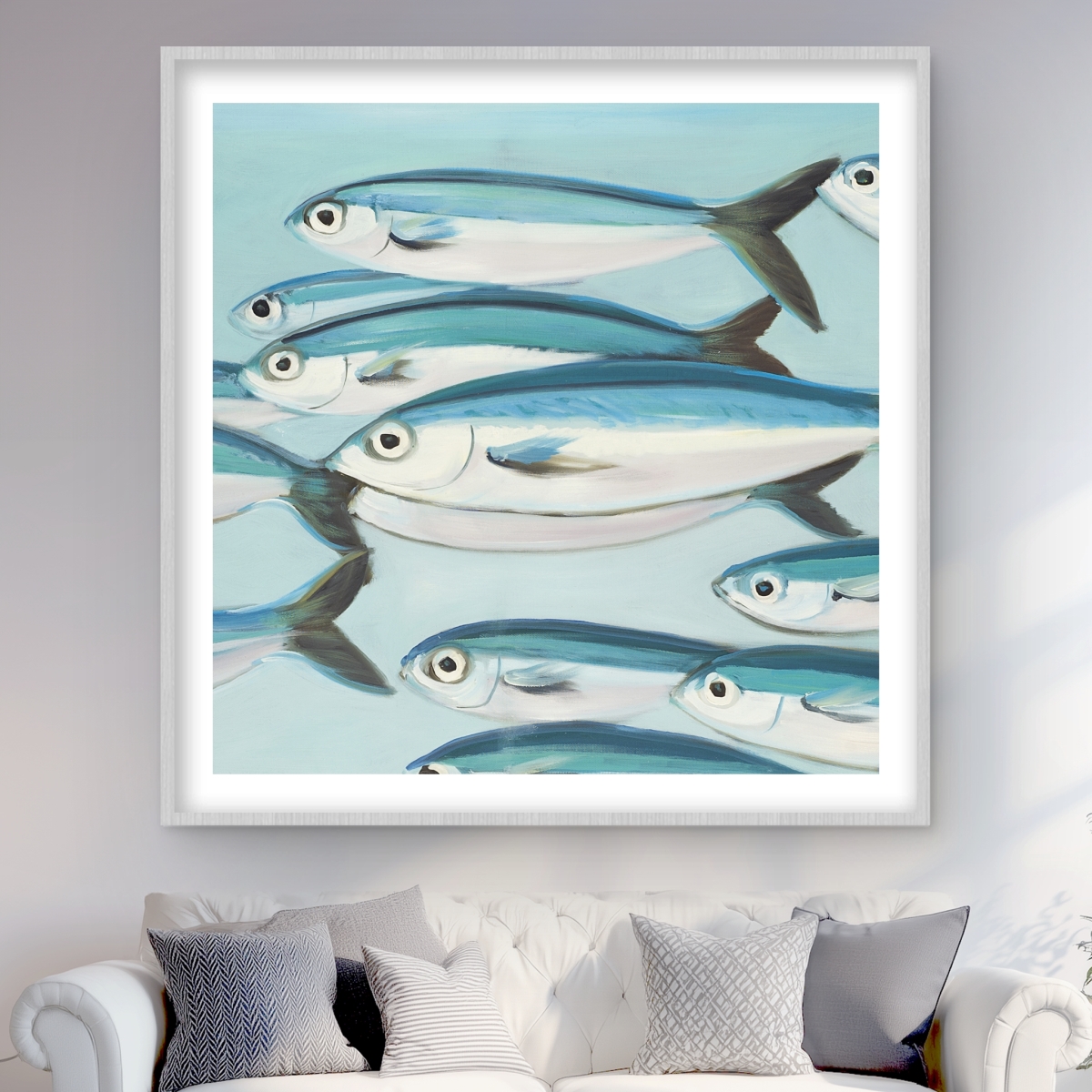 C1FM4848DQKMLR 48 x 48 in. Caesio Caerulaurea Small Fish Print - White Framed Decor