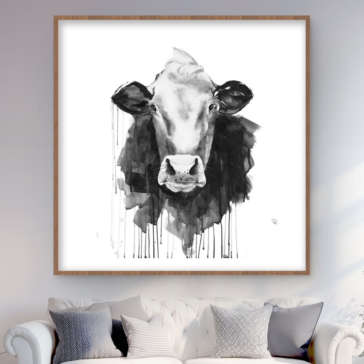 C1FM4848DX1K73 48 x 48 in. Cow Rustic Framed Matted Print for Kitchen Home Decor