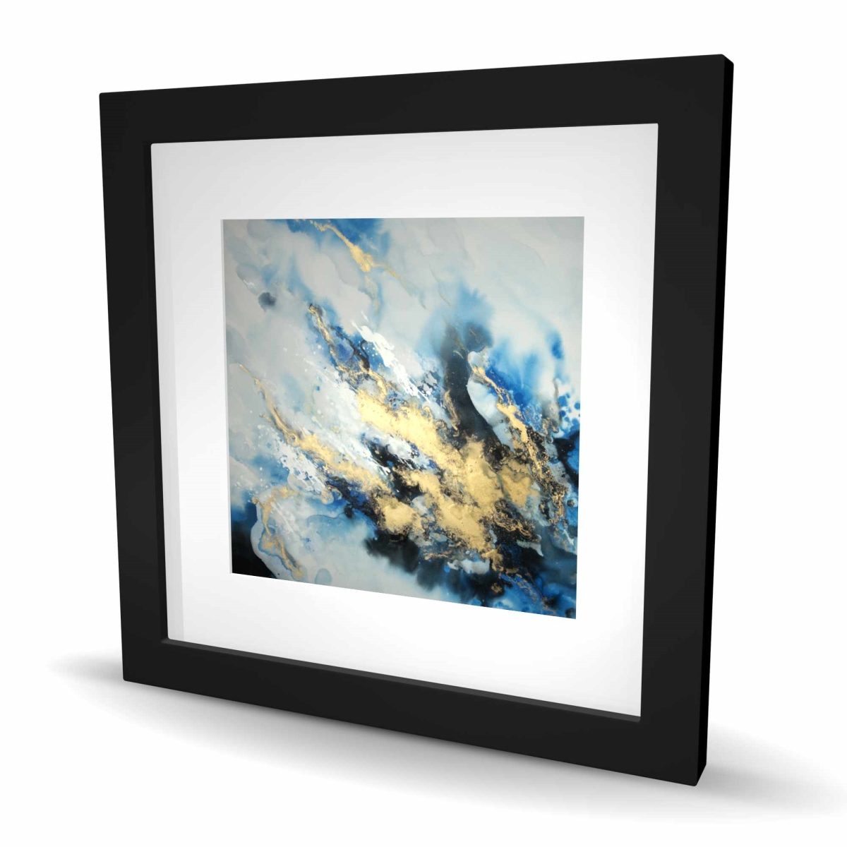C1FM1616POCR48 16 x 16 in. Blue Marble - Modern Bathroom Framed Matted Print Decor