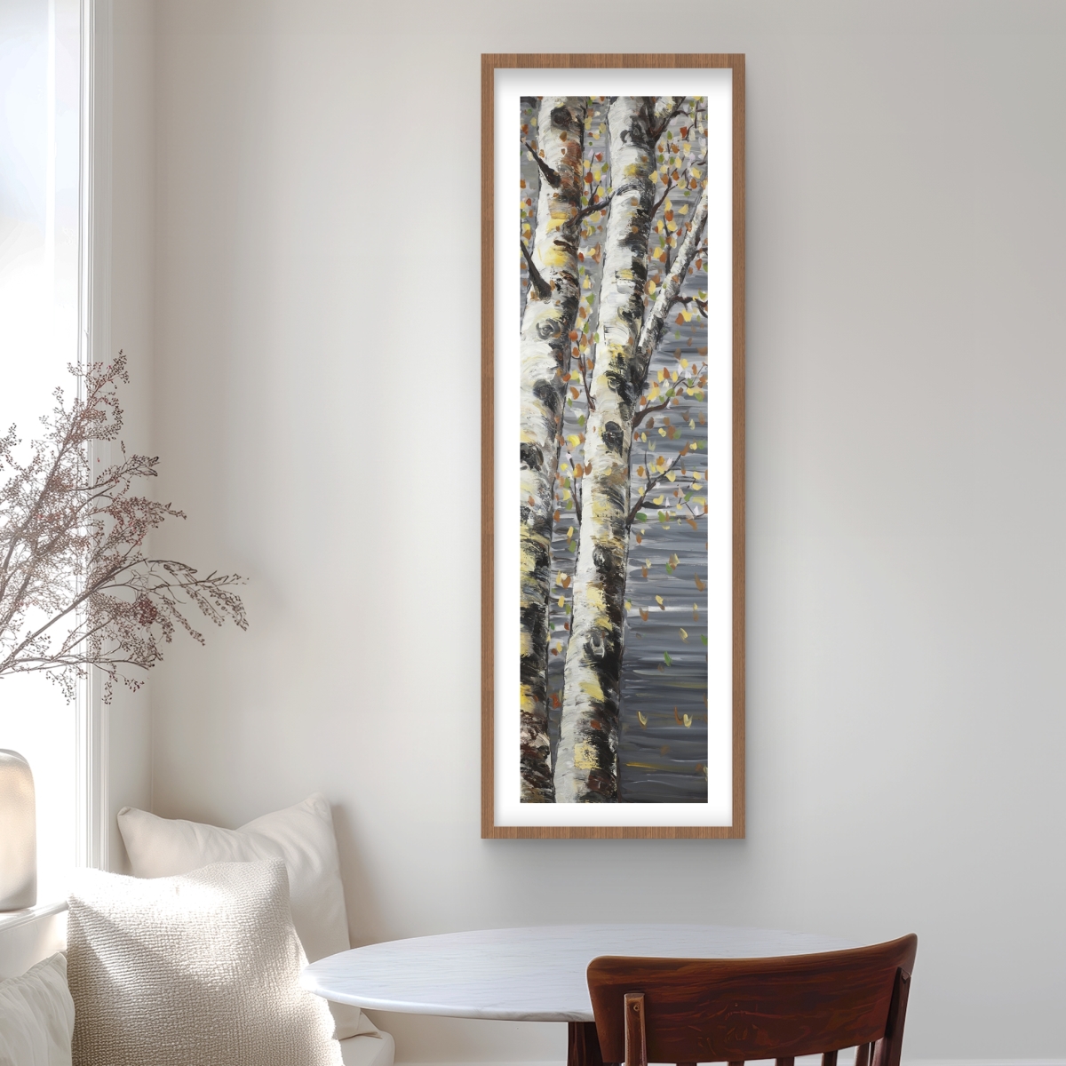 C1FM164846K0GP 16 x 48 in. Budding White Birches - Gray Seasons Framed Matted Print
