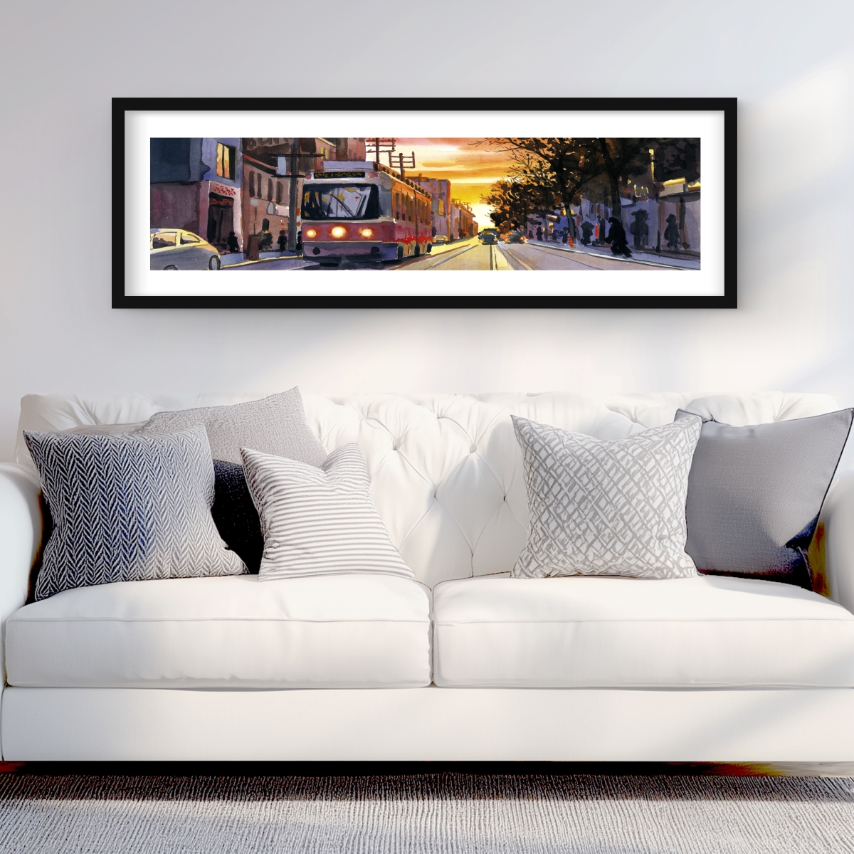 C1FM1648CHE351 16 x 48 in. Sunset Streetscape to Toronto - Framed Matted Office Print