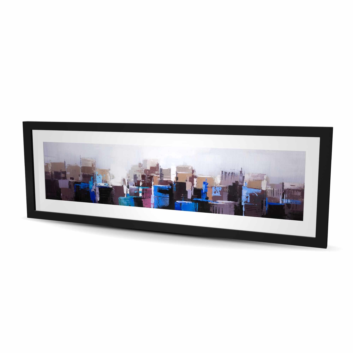 C1FM1648D3E393 16 x 48 in. Abstract Skyscrapers - Office Blue Framed Matted Print Decor
