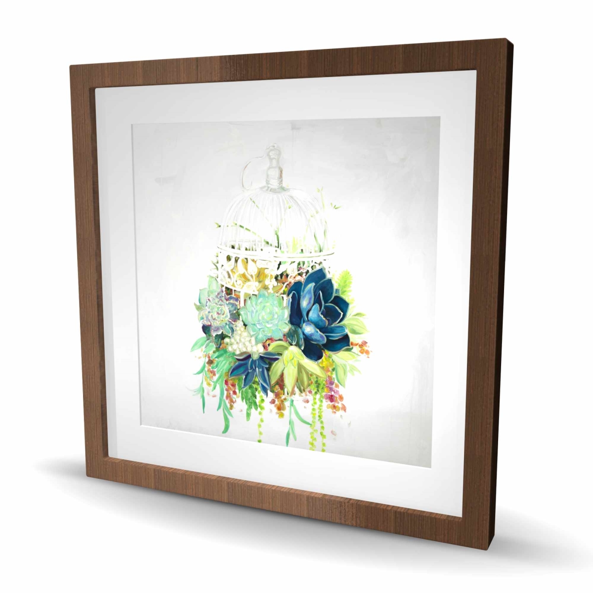 C1FM2424ITK9P6 24 x 24 in. Bird Cage with Cactus - Turquoise Framed Matted Print Decor