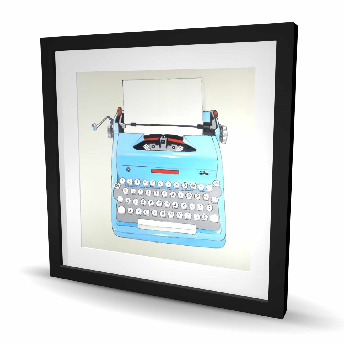 C1FM2424MI04AX 24 x 24 in. Blue Typewriter Machine Print - Framed Matted Home Decor