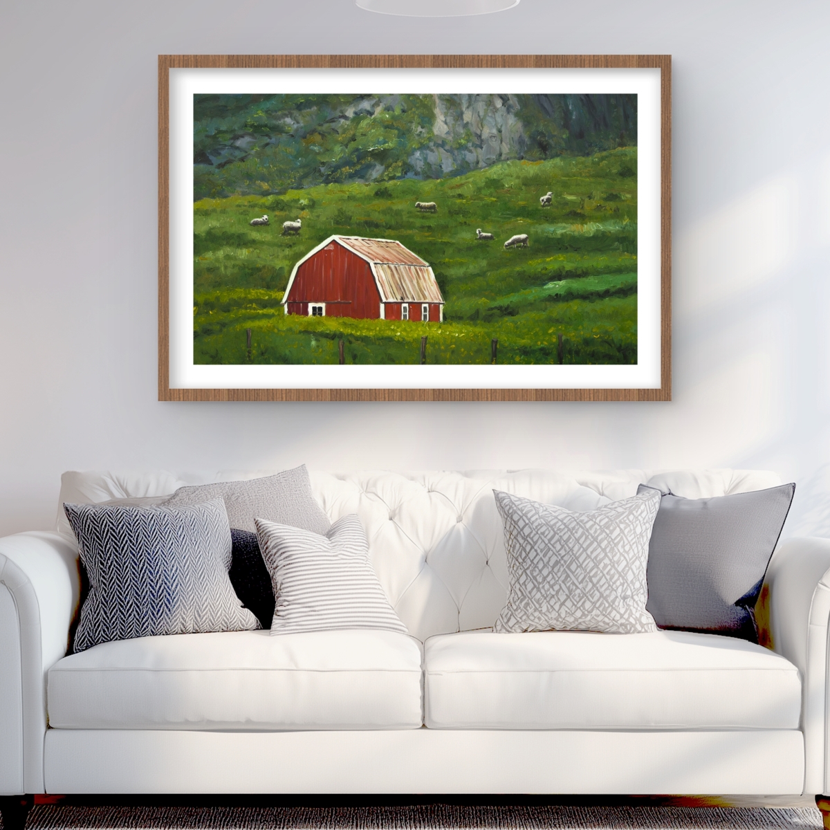 C1FM2436UNVME2 24 x 36 in. Life in the Countryside - Mountains Red Framed Matted Print