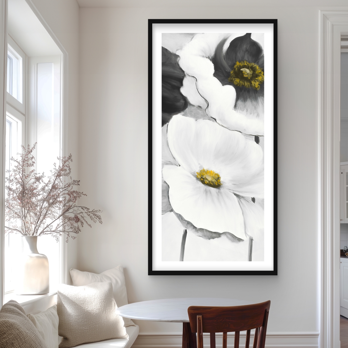 C1FM24480OWWAI 24 x 48 in. Assorted White Flowers - Black Botanical Framed Print Decor