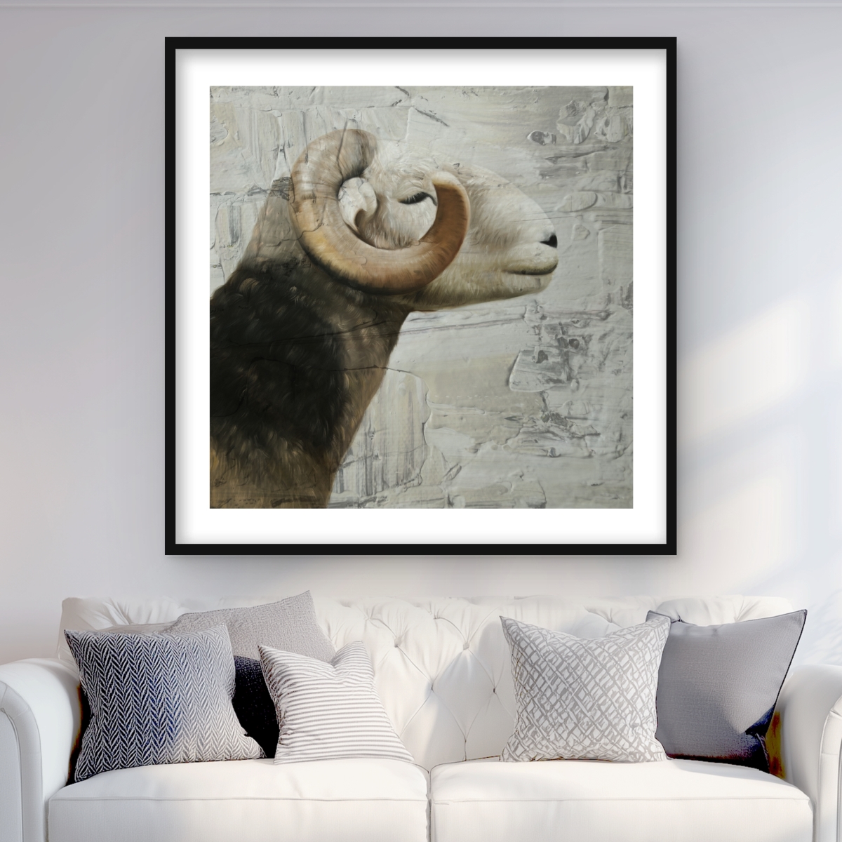 C1FM3636QXL8IA 36 x 36 in. Aries - Rustic White Framed Matted Print for Home Decor