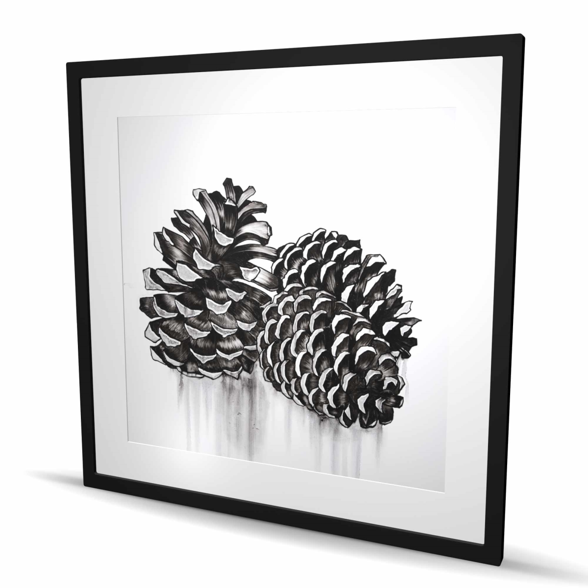 C1FM3636RAGJNJ 36 x 36 in. Three Small Pine Cones - Black Holidays Framed Print Decor