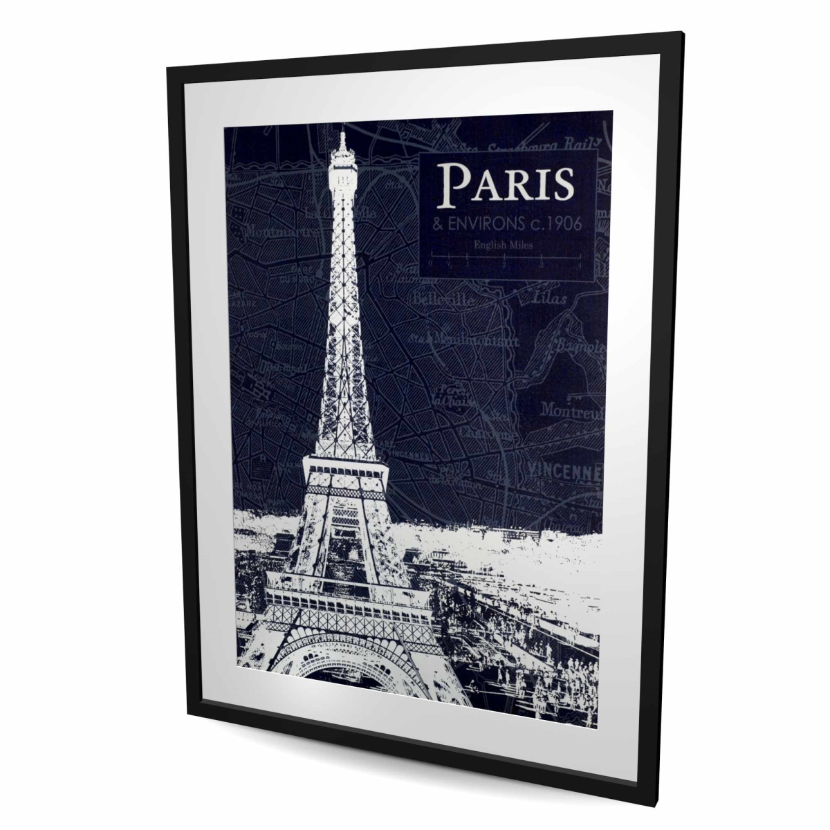 C1FM3648Y4LNKA 36 x 48 in. Paris Blue Print & Eiffel Tower - Framed Bedroom Decor