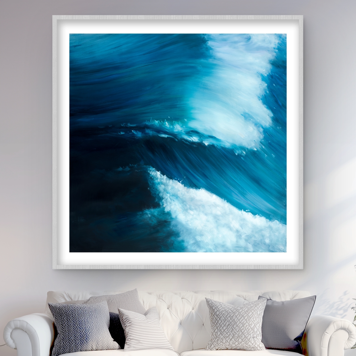 C1FM48481XU5PX 48 x 48 in. Unleashed Sea - White Framed Matted Print for Home Decor