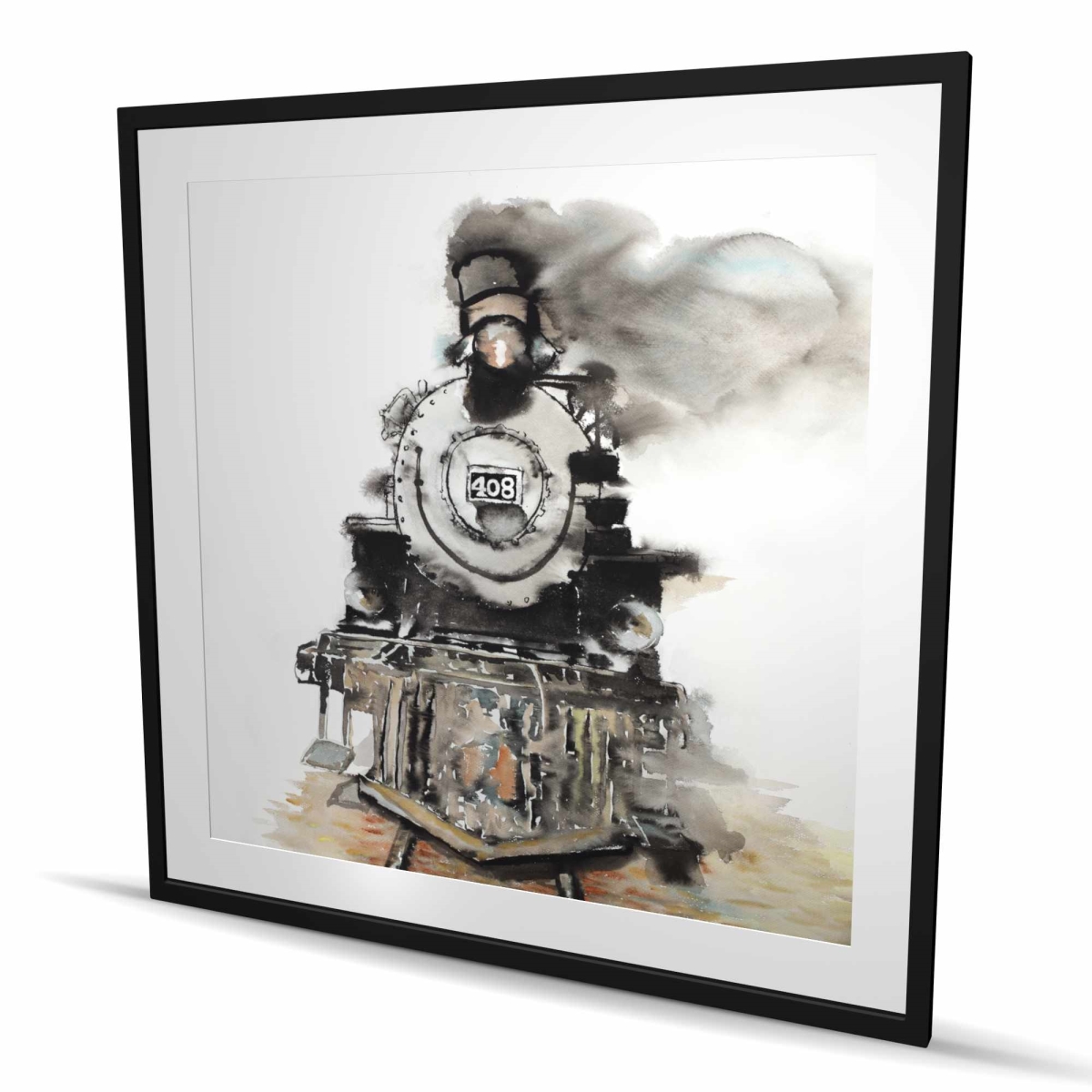 C1FM48485F7PBE 48 x 48 in. Vintage Train - Sepia Framed Matted Print for Man Cave Decor
