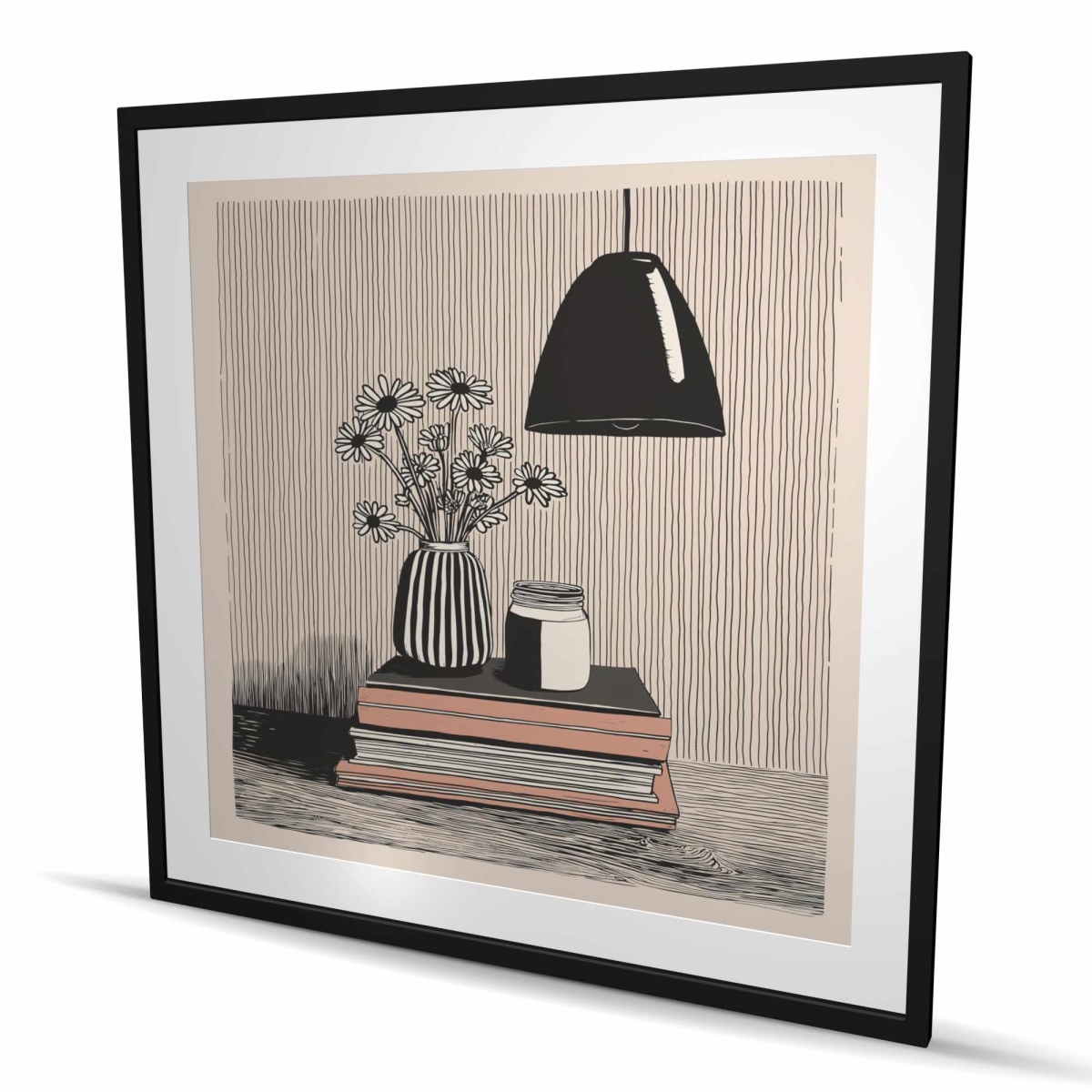 C1FM48480LPG1R 48 x 48 in. Standing on Books - Beige Still Life Framed Matted Print