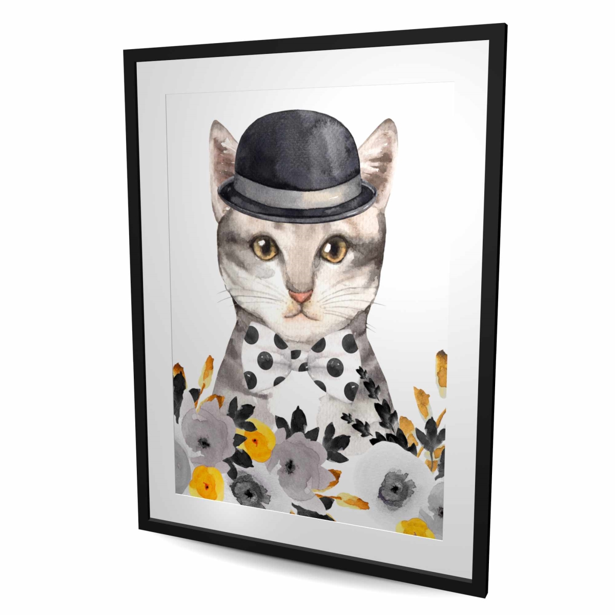 C1FM3648MPD487 36 x 48 in. Chic Cat - Yellow Framed Matted Print for Home Decor