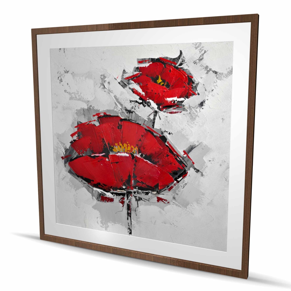 C1FM48483QDIMF 48 x 48 in. Texturized Red Poppies - Framed Matted Print for Home Decor
