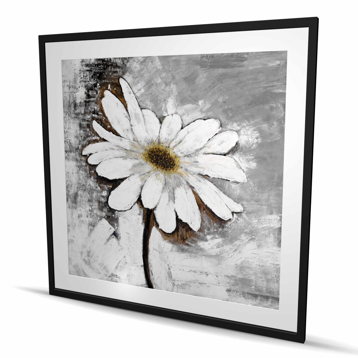 C1FM48483UT6LN 48 x 48 in. Abstract Daisy - Modern Yellow Framed Matted Print for Decor