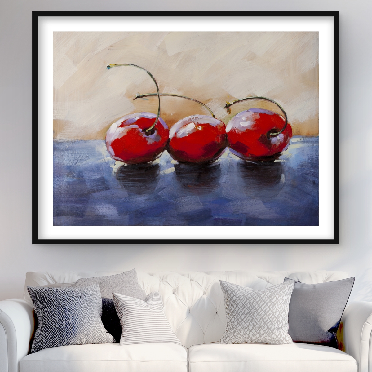 C1FM3648CY5VM9 36 x 48 in. Three Cherries - Beige Framed Matted Print for Home Decor